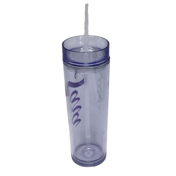 Tumbler Water Beverage Clear SARA Personalized Purple Straw Travel Teacher GIFT - Picture 3 of 5